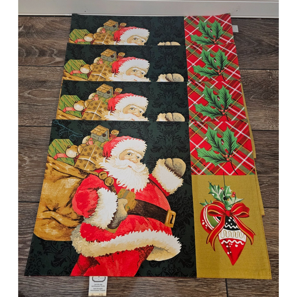 Trim A Home Santa Clause Holiday Christmas Placemats Set of 4 New 13" x 18"